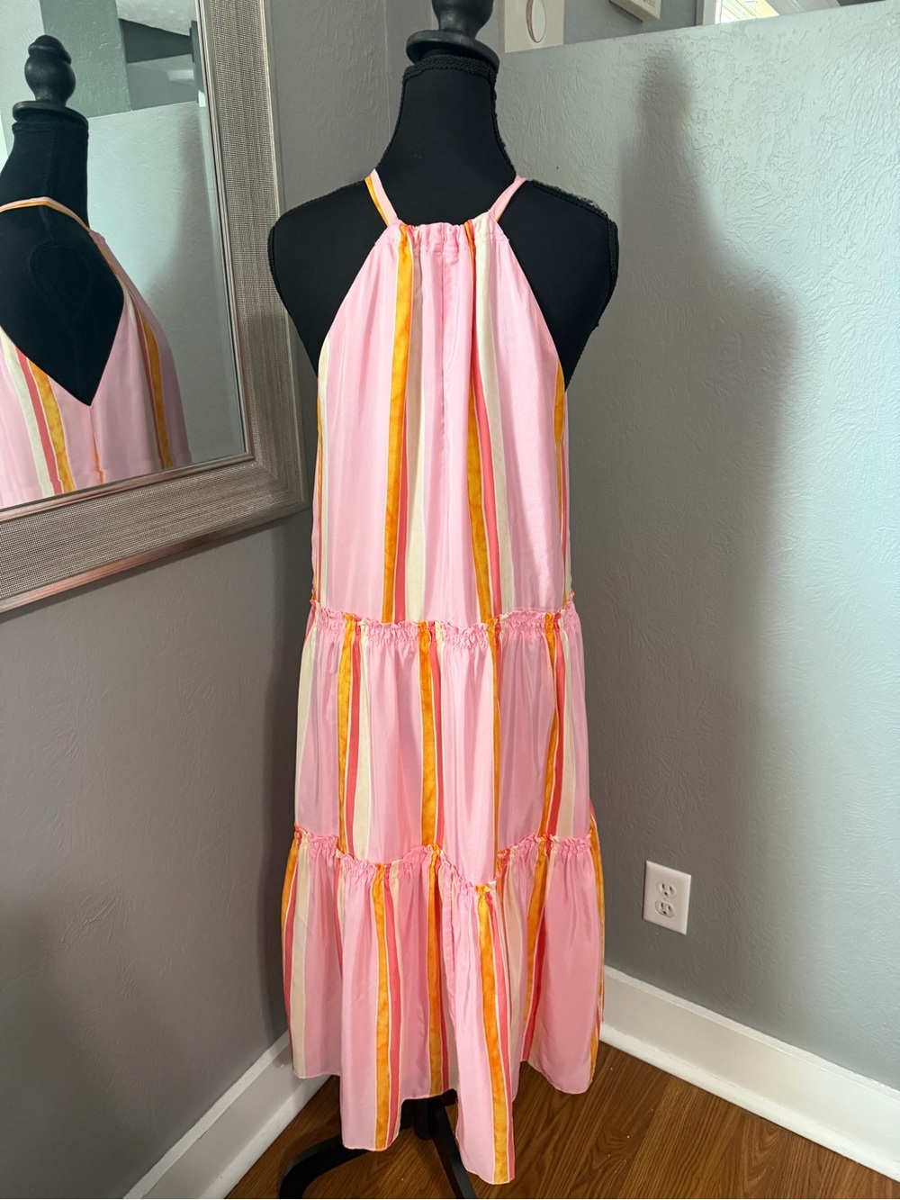 NWT Club Monaco Amirra Candy Striped silk midi coquette Barbie cottage dress 0 - Picture 4 of 9